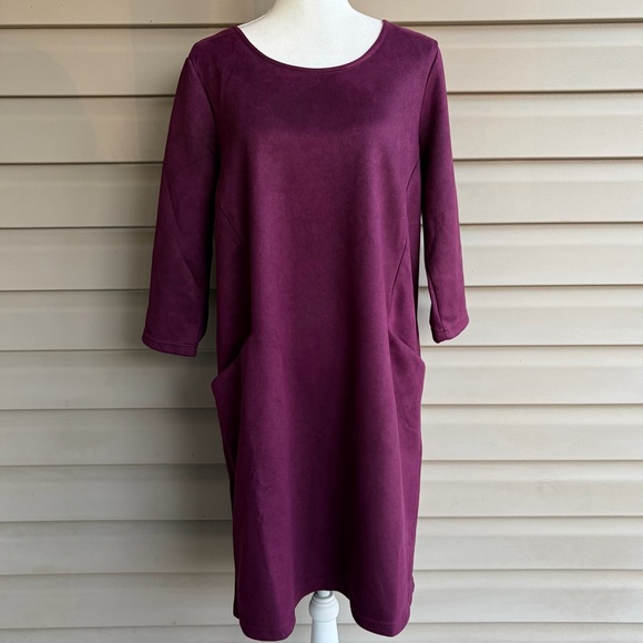 Nina Leonard Dresses & Skirts - •Nina Leonard• Faux Suede Burgundy Shift Dress - Size XL